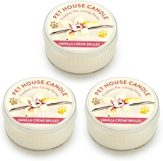 Pet House Mini Candles for Pet Odor Made with Natural Soy Wax, Plant Based, Dog and Cat Friendly Scented Candles, Vanilla Creme Brulee Pack of 3