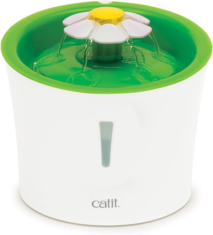 Catit Flower Fountain with Triple Action Filter, Cat Drinking Water Fountain, 3 L, Green | Cat Drinking Water Fountain