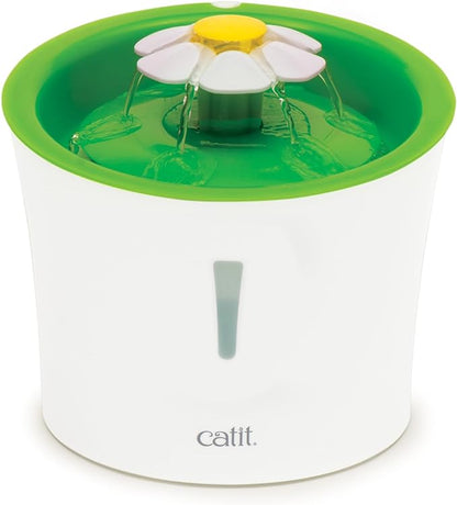 Catit Flower Fountain with Triple Action Filter, Cat Drinking Water Fountain, 3 L, Green | Cat Drinking Water Fountain