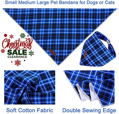 Christmas Dog Bandana, UP URARA PUP Blue Plaid Triangle Bid Scarf, Cotton Pet Kerchief for Girl Boy Dogs or Cats, Blue Winter Dog Bandana, Fancy for Puppy