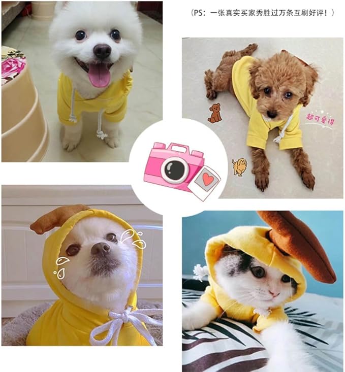 Pet Clothing Dog Transformation Frog Hoodie Autumn and Winter Warm Small Large Dog Method Dou Cat Bullfighting Clothes (Yellow Banana,S)