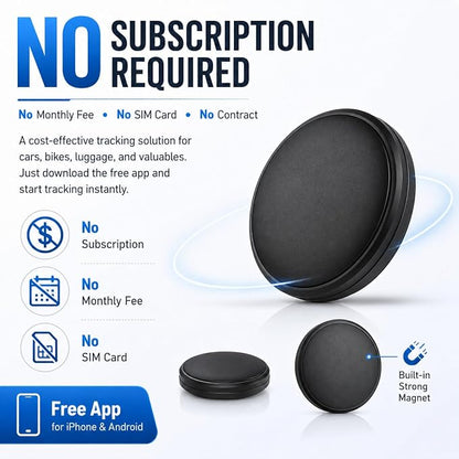 GPS Tracker for Vehicles - Hidden Car Tracker Device with Real-Time Location, No Subscription, Magnetic Mini GPS Tracker for Car, Bike, Luggage, Suitable for Phone and Android - Black