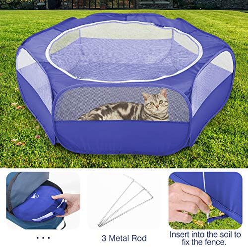 Pawaboo Small Animal Playpen with Zippered Cover,Indigo