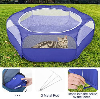 Pawaboo Small Animal Playpen with Zippered Cover,Indigo