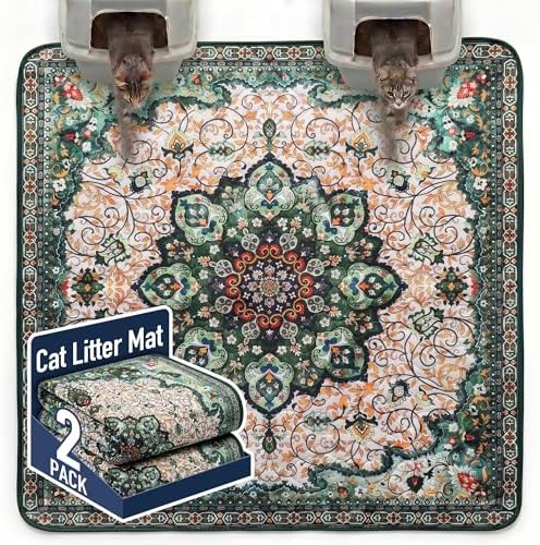Hompet Cat Litter Mat 2 Pack, 72x72 Large Machine Washable Trapping Mats for Cats, Super Absorbent & Urine-Proof Cat Litter Box Mat for Floor, Waterproof & Non Slip Kitty Litter Rug