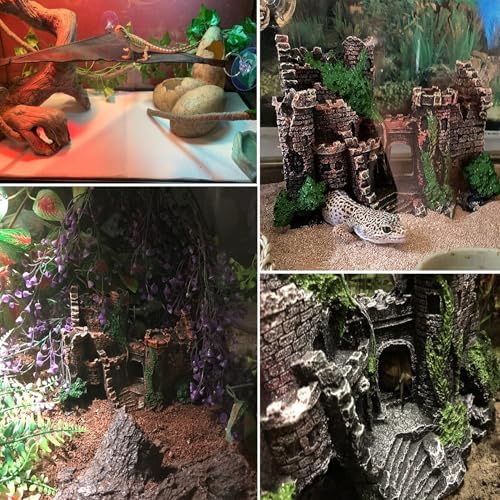 kathson Bearded Dragon Tank Castle Decorations,Reptile Hammock Reptiles Habitat Resin Hideouts Cave Decor Terrarium Accessories for Lizard Snake Chameleon Gecko Hermit Crabs (4 Pcs)