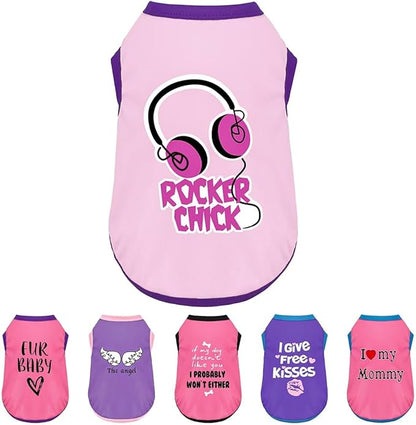 Color-Blocked Dog Tank Top with Playful Heat Transfer Designs – Lightweight Polyester Shirt for Small,MediumDogs, Perfect for Casual Outings.Rocker Chick Light Pink XL