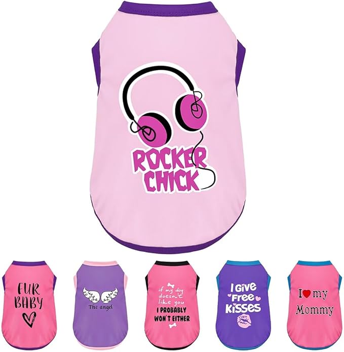 Color-Blocked Dog Tank Top with Playful Heat Transfer Designs – Lightweight Polyester Shirt for Small,MediumDogs, Perfect for Casual Outings.Rocker Chick Light Pink 2XL