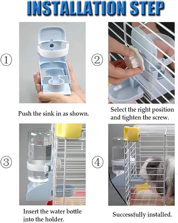 17oz Rabbit Water Feeder, Pet Cage Suspended Water Dispenser, Hanging Automatic Small Animal Bottle Bowl for Bunny Chinchilla Hedgehog Ferret Hamster