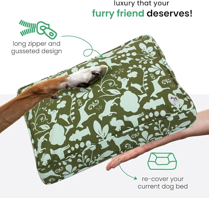 Molly Mutt Huge Dog Bed Cover, Amarillo by Morning, Olive Green & Light Blue 36"x45"x5"