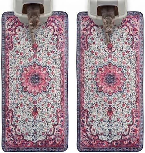 Hompet Cat Litter Mat 2 Pack, 24.8x54 Large Machine Washable Trapping Mats for Cats, Super Absorbent & Urine-Proof Cat Litter Box Mat for Floor, Waterproof & Non Slip Kitty Litter Rug