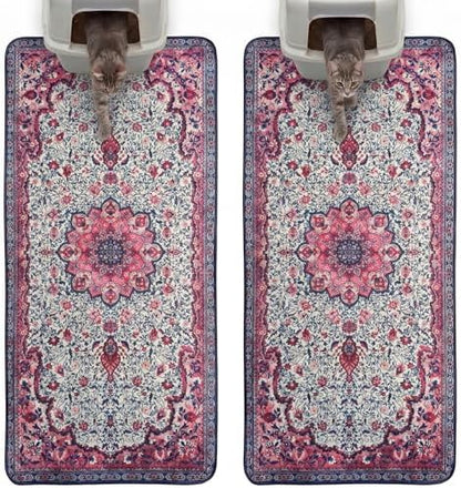 Hompet Cat Litter Mat 2 Pack, 28.5x60 Large Machine Washable Trapping Mats for Cats, Super Absorbent & Urine-Proof Cat Litter Box Mat for Floor, Waterproof & Non Slip Kitty Litter Rug