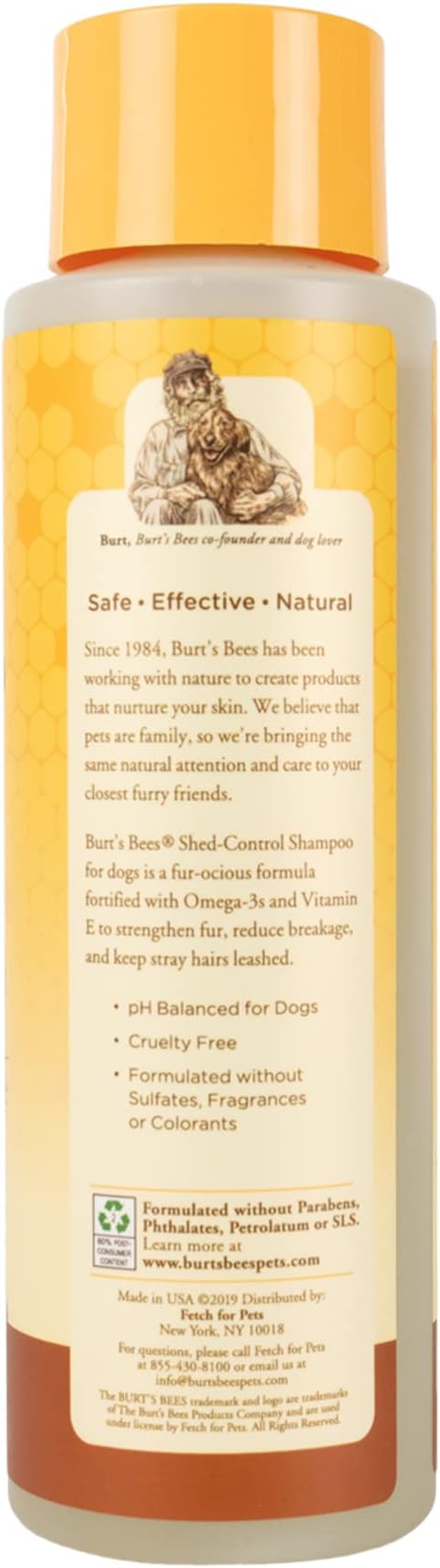 Burt's Bees for Pets Shed Control Shampoo for Dogs with Omega-3 and Vitamin E, 99.7% Natural Origin Formulas, Dog Cleanser for Reducing Shedding - Deshedding Canine Wash, 2pk, 16 oz