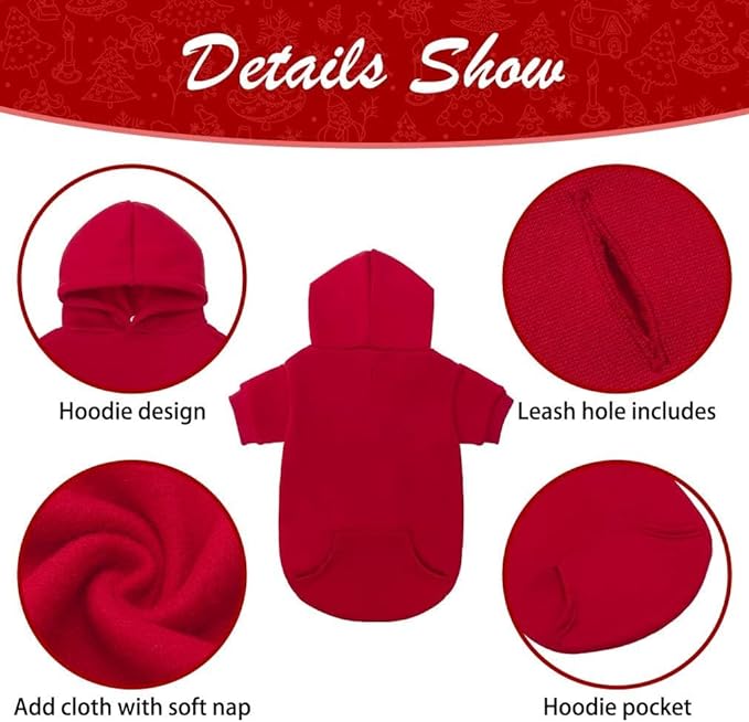 KOOLTAIL Dog Hoodie for Large Medium Small Dogs,Soft and Warm Pet Sweater with Leash Hole and Pocket Boy Girl,Puppy Fall Winter Jacket Clothes,French Pitbull Cold Weather Coat Sweatshirt,Red XL