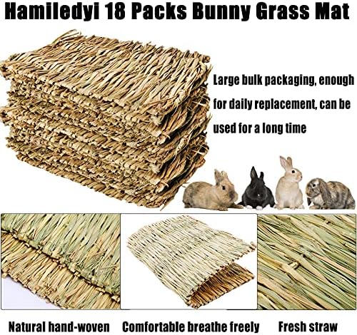 Hamiledyi Hay Mats for Rabbits, 18 Pack Woven Straw Bunny Grass Bed