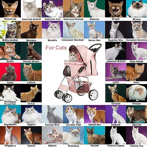 4-Wheel Pet Stroller for Small Dogs and Cats, Up to 33 lb, Pink