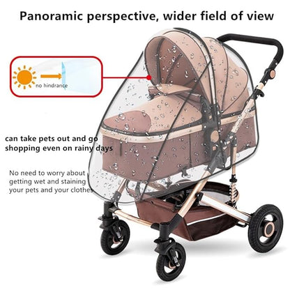 Unisize Pet Stroller Rain Cover - Foldable Clear Protection for Snow, Wind & Rain, Suitable for Various Stroller Models