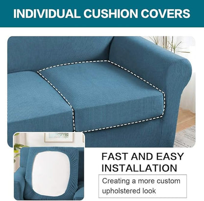 Turquoize 3 Piece Sofa Covers For 2 Cushion Couch Sofa Slipcover Soft Couch Cover For Dogs-Washable Sofa Furniture Covers With 2 Individual Cushion Covers, Thick Jacquard Fabric (Loveseat, Dusty Blue)