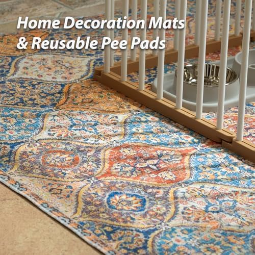 nunubaby Washable Pee Pads for Dogs, Stylish, Non-Slip and Leak-Proof Pee Pads. Reusable Potty Pads for Dogs for Crates and Floors.(Cream/Multi, 24" x48" )