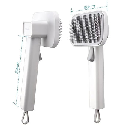 Self Cleaning Slicker Dog Cat Brush for Shedding - Deshedding Tool with Max Massage Tips, Grooming Brush for Short Medium Haired Cats & Dogs (White)