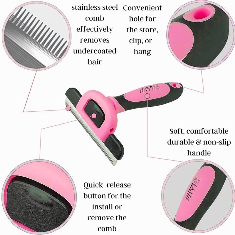 Laadi Deshedding Tool - Reduces Shedding by Up to 95% for Pets' Grooming - Suitable for Dogs, Cats, Horses, and Rabbits