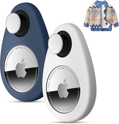 2 Pack Airtag Holder for Kids Hidden,GPS Tracker Case, Anti-Removal Airtag Silicone Case with Pins, Suitable for Children, Elderly, Pets, Backpack, Luggage(White,Navy Blue)