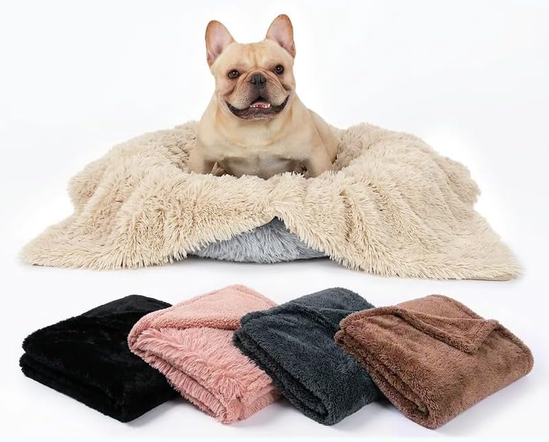 Waterproof Dog Blanket Pet Throw Blankets Fluffy Long Faux Fur Reversible Puppy Blankets 85x57in Furniture Protector Cover for Sofa Bed Couch Bed Cover Washable for Dogs Cats (Beige XL)