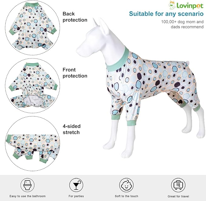 LovinPet Pitbull Large Dog Clothes, Wound Care/Post Surgery Dog Clothes, Lost World Dinosaurs Print, UV Protection, Pet Anxiety Relief, Large Dog Onesies, Pitbull Clothes, Grey M