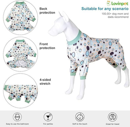 LovinPet Pitbull Large Dog Clothes, Wound Care/Post Surgery Dog Clothes, Lost World Dinosaurs Print, UV Protection, Pet Anxiety Relief, Large Dog Onesies, Pitbull Clothes, Grey M