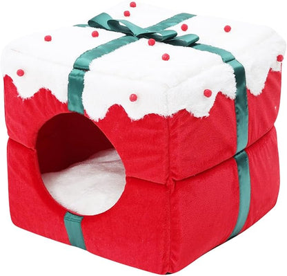 awakentti 2-in-1 Christmas Cat Bed, Can Be Used as a Christmas Cat Litter or a Christmas Cat Sofa Bed, Machine Washable and Tumble Dry for Small Dog or Bunny