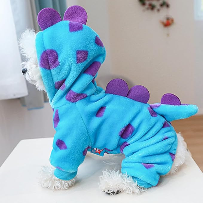 Dinosaur Dog Clothes for Small Dogs - Fleece Winter Puppy Hoodies with Leash Ring, Cat Coat, Funny Dinosaur Costume for Christmas, Halloween (Blue, Small)