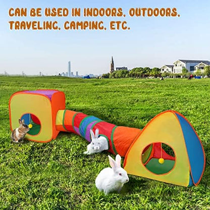 YUEPET Rabbit Tunnel & Cube Tent, Bunny Hideout, Guinea Pig Tunnel, Rainbow