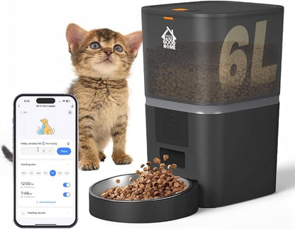 Automatic Cat Feeder, 6L Timed Dry Food Dispenser for Cats and Dogs, App Control, Portion Control, Scheduled Daily Meals, Up to 10 Meals Daily.