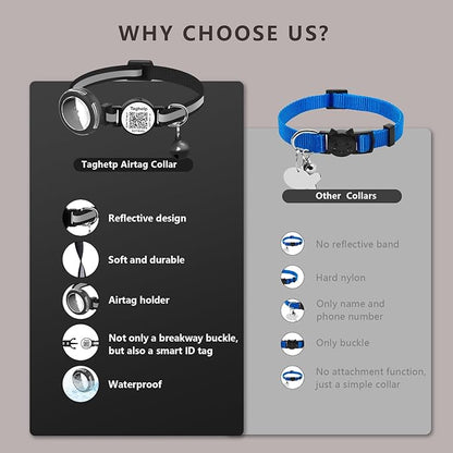 Waterproof Airtag Cat Collar Breakaway with QR Code Name Tag, Reflective cat Collar airtag Holder with Bell, Reflective Kitten Cat ID Tag Personalized, Ultra-Durable, Adjustable, Quick Release(Blue)