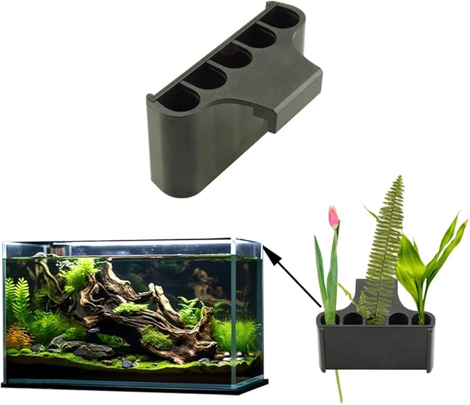 Aquarium Plant Holder,Fish Tank Plant Holder,Aquarium lid Clips,Aquarium Plant Pot,Hydroponic Fish Tank Planter, Aquatic Plant Cup for Aquascape Decorations (Black, 1PCS Rimless)