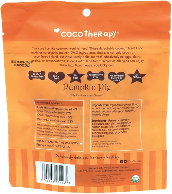 Cocotherapy Coco-Charms Training Treats – Pumpkin Pie, (1 Pouch), 5 Oz.