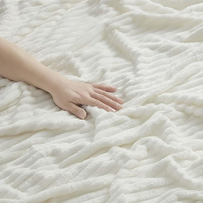 Nestl White Throw Blanket for Couch - Cozy Warm Fuzzy Blankets for Women, Set of 2 Small Fleece Throws for Girls - Off White, 50 x 60 Inches