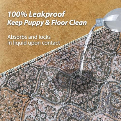 nunubaby Washable Pee Pads for Dogs, Stylish, Non-Slip and Leak-Proof Pee Pads. Reusable Potty Pads for Dogs for Crates and Floors.(Brown/Multi,54" x54" )