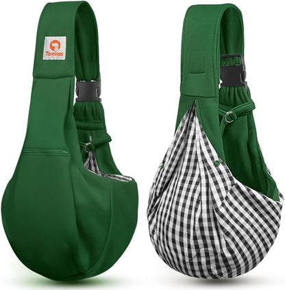Tomkas Small Dog Sling Carrier - Zipper Pocket & Adjustable Strap & Zip Pocket - for 3-10 lbs Pets(Emerald Green)