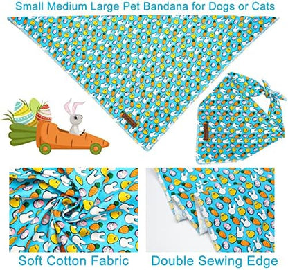 Easter Triangle Bid Scarf, Cotton Pet Kerchief for Girl Boy Dogs or Cats, Cute Carrot & Rabbit Dog Bandana, Comfortable Easter Dog Bandana