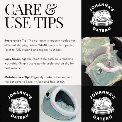 Johanna's Gateau Cat Bed Cave, Covered Cat Bed with Removable Washable Cushioned Pillow, Comfortable Warming Cat Beds for Indoor Cats
