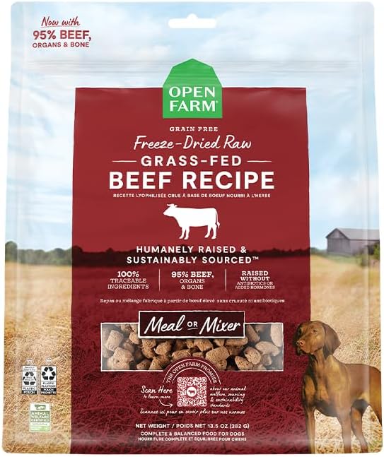 Open Farm Freeze Dried Raw Dog Food, Beef Bite-Sized Morsels, 22oz Bag