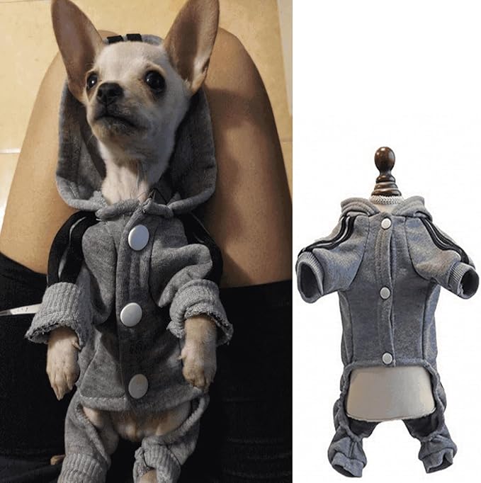 Cute Dog Hoodie Sweater Tracksuit Coat Jacket Winter Pajamas Jumpsuit Clothes Clothing 4-Legs Grey for Cat Puppy Small Medium Big All Type Dogs (XX-Small)