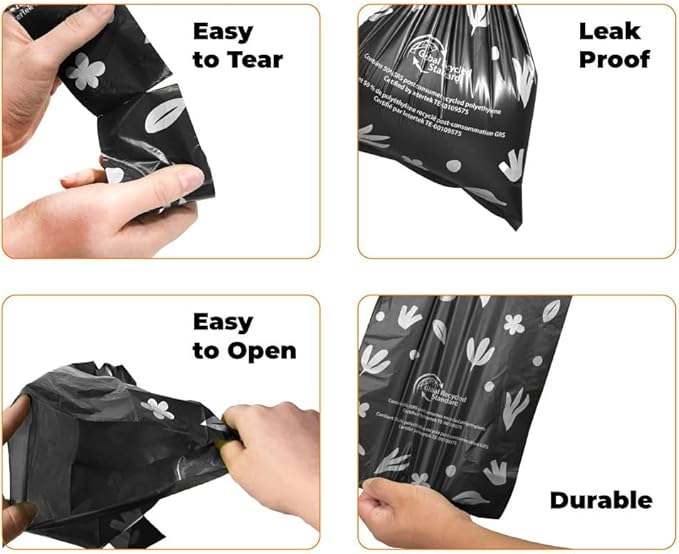 Best Pet Supplies Dog Poop Bags for Waste Refuse Cleanup, Doggy Roll Replacements for Outdoor Puppy Walking and Travel, Leak Proof and Tear Resistant, Thick Plastic - Black (Unscented), 600 Bags