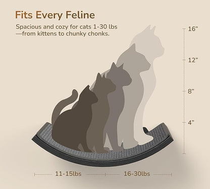 Wall Mounted Curved Cat Hammock with Grey Sisal Pad – Scratch-Friendly Cat Nest Perch for Wall – Large Floating Bed for Indoor Cats