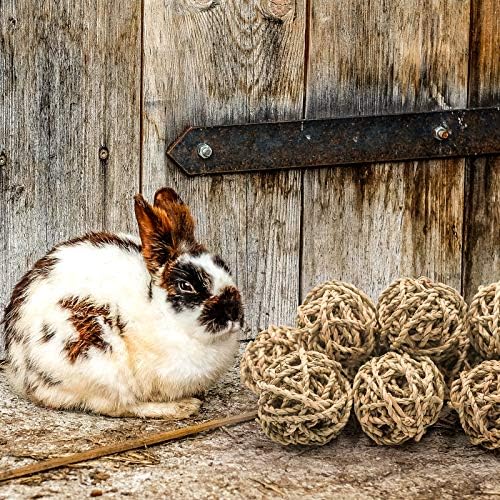 10 Pcs Small Animals Play Balls Rolling Activity Chew Toys Gnawing Treats for Rabbits Guinea Pigs Chinchilla Bunny Natural Balls, Pet Cage Entertainment Accessories(10Pcs)