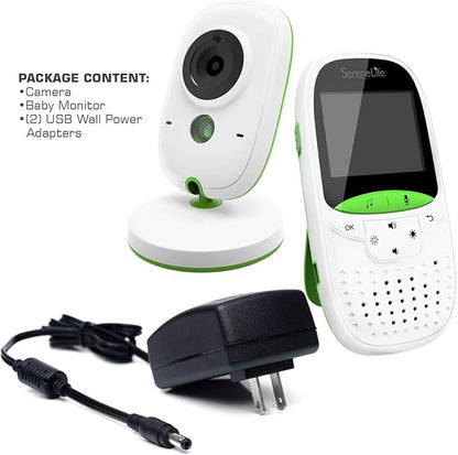 SereneLife USA Video Baby Monitor - Upgraded 850’ Wireless Long Range Camera, Night Vision, Temperature Monitoring and Portable 2” Color Screen with Clip - SLBCAM10.5, Green