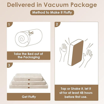 EHEYCIGA Orthopedic Dog Bed Waterproof 47"x29", Memory Foam Pet Bed for XXLarge Dog Bed, Washable Pet Mat with Removable Cover, Beige