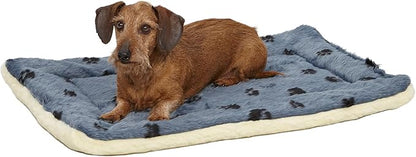 MidWest Homes for Pets QuietTime Reversible Paw Print Pet Bed, Soft Faux Fur & Fleece 30-Inch Crate Mat for Medium Dogs, Machine Washable, Blue and Cream