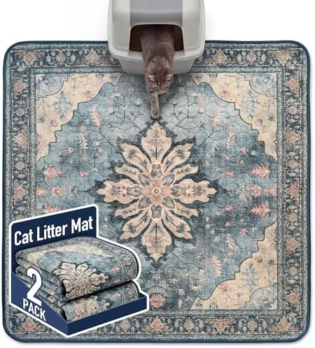 Hompet Cat Litter Mat 2 Pack, 54x54 Large Machine Washable Trapping Mats for Cats, Super Absorbent & Urine-Proof Cat Litter Box Mat for Floor, Waterproof & Non Slip Kitty Litter Rug